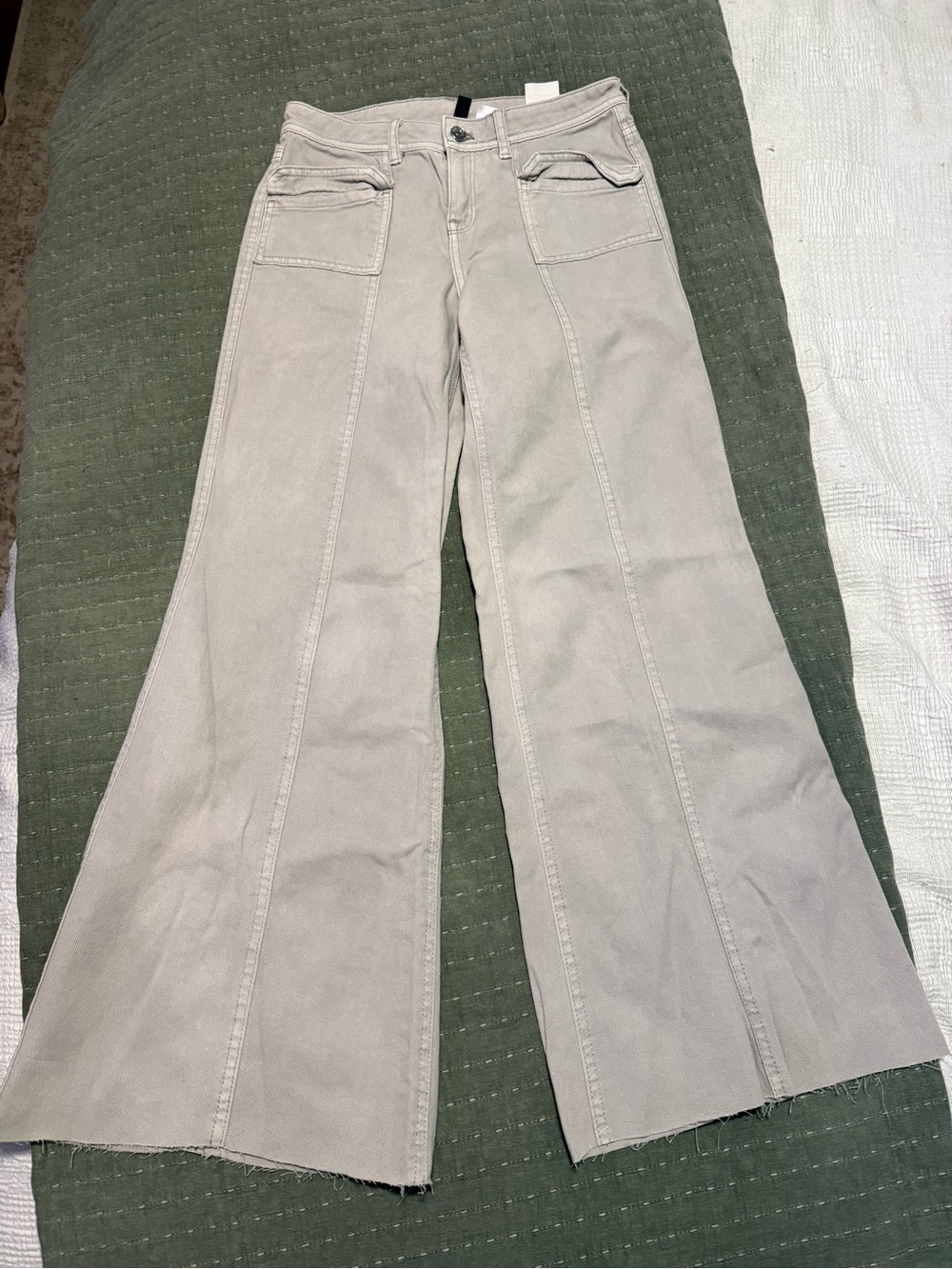 H&M Divided Wide Leg Flare Utility Pants / Jeans Beige Taupe - Size 2